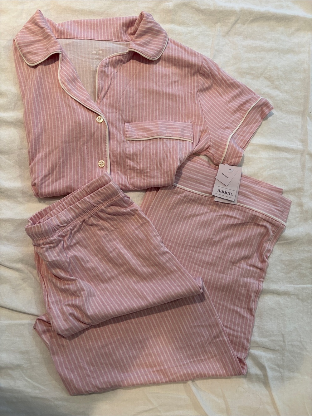 Auden Pink & White Striped Cotton Pajama Set - Cropped